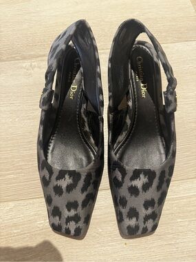 Dior Black and Gray Leopard Jacquard Slingback Pumps